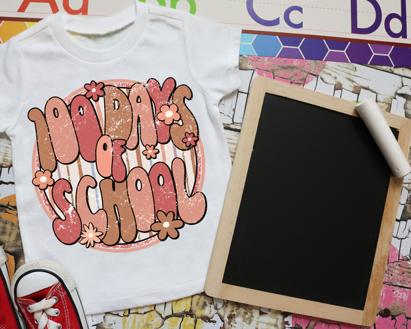 100 Days Of School (coral colors, 70's vibe distressed lettering) 1925 DTF TRANSFER