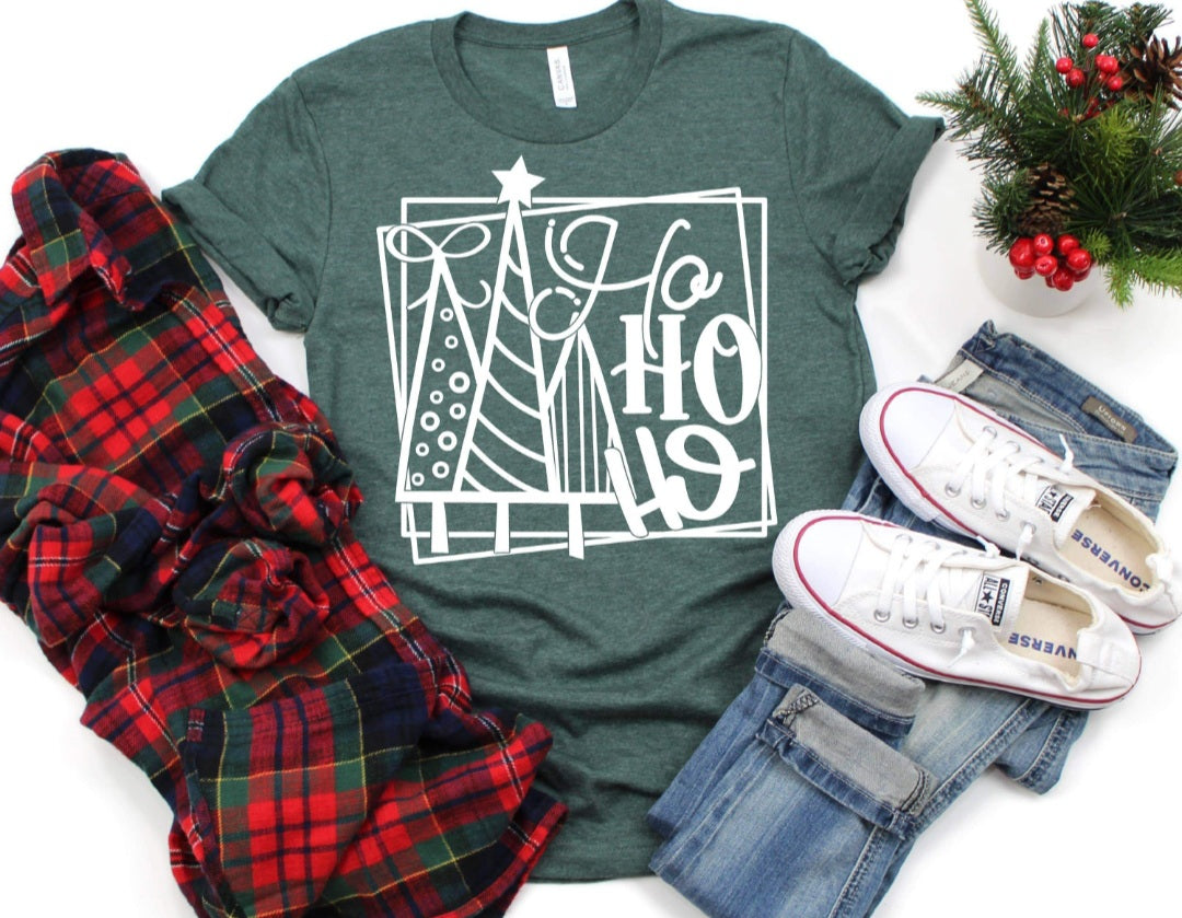 Ho ho ho Christmas trees WHITE screen print transfer