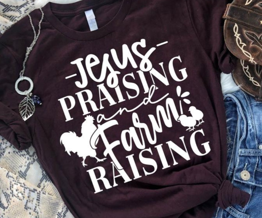 WHITE Jesus Praising and farm raising (chicken) screen print transfer