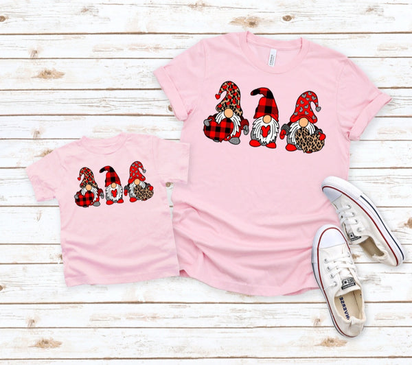 INFANT Valentine's Gnomes with leopard and plaid hearts HIGH HEAT