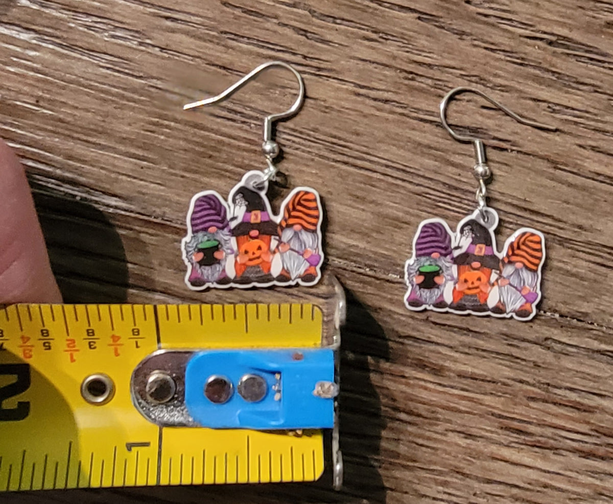 Halloween gnome trio epoxy earringd