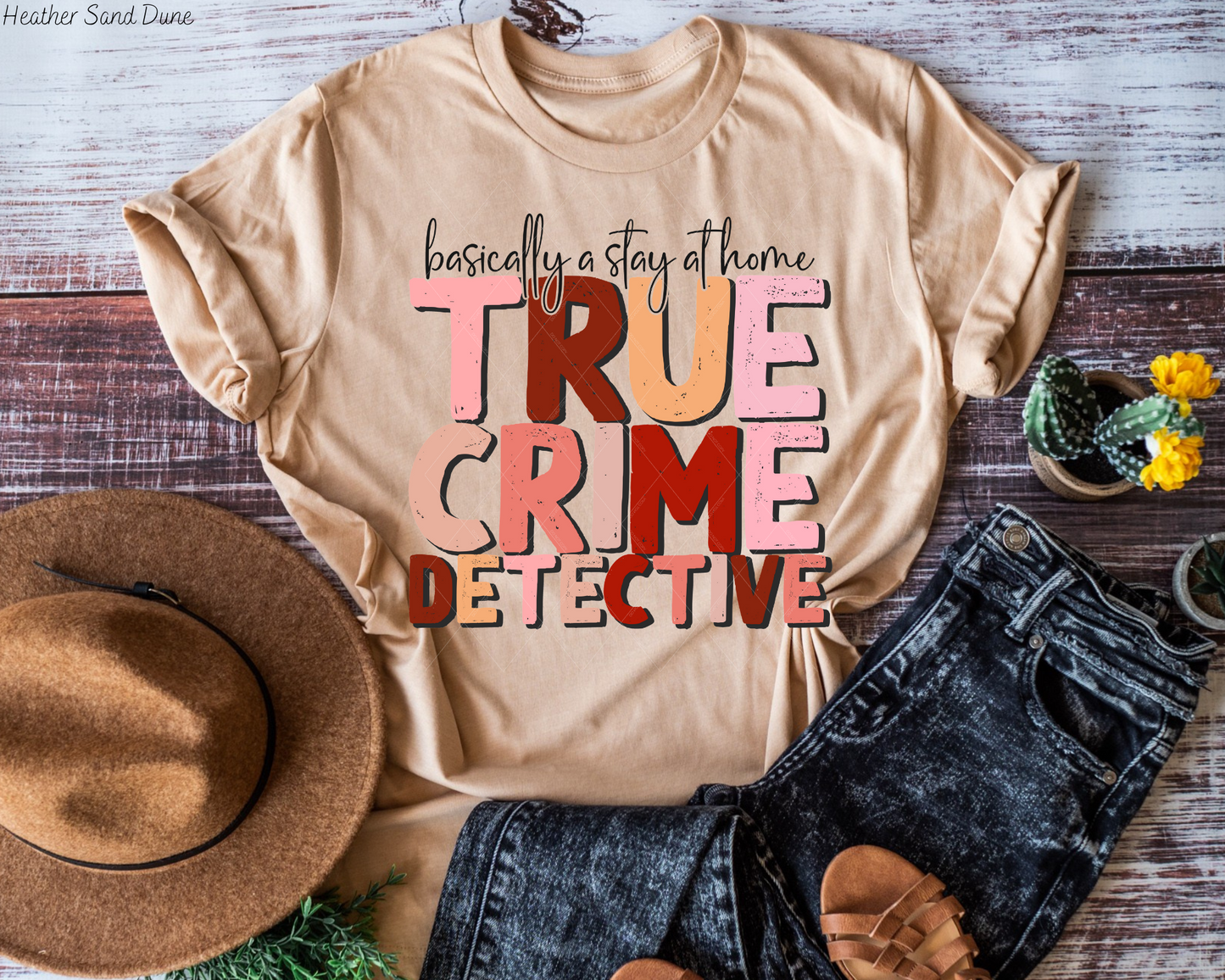 Basically A Stay At Home True Crime Detective Pink Red Fonts 211 DTF TRANSFER