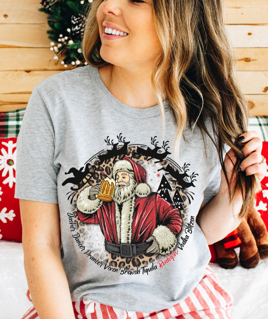 Drinking Santa with reindeer names 1040 DTF TRANSFER