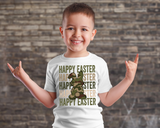 Happy Easter Happy Easter Happy Easter Happy Easter Happy Easter (block lettering, camo bunny back, camo colors) 1495 DTF TRANSFER