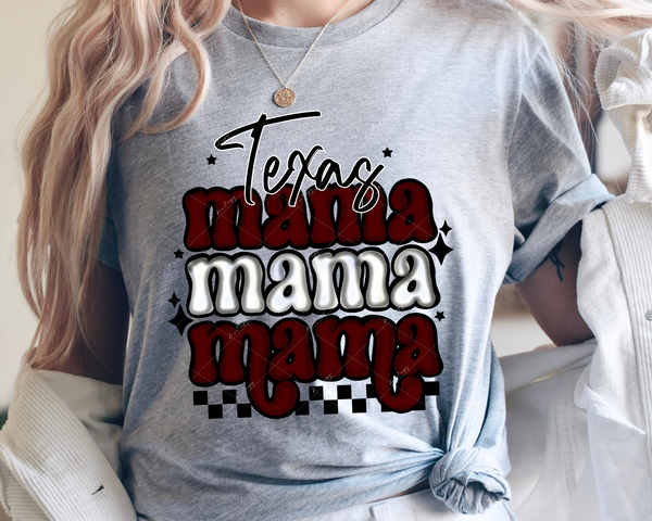 Texas mama (deep red and gray, white) 1864 DTF TRANSFER