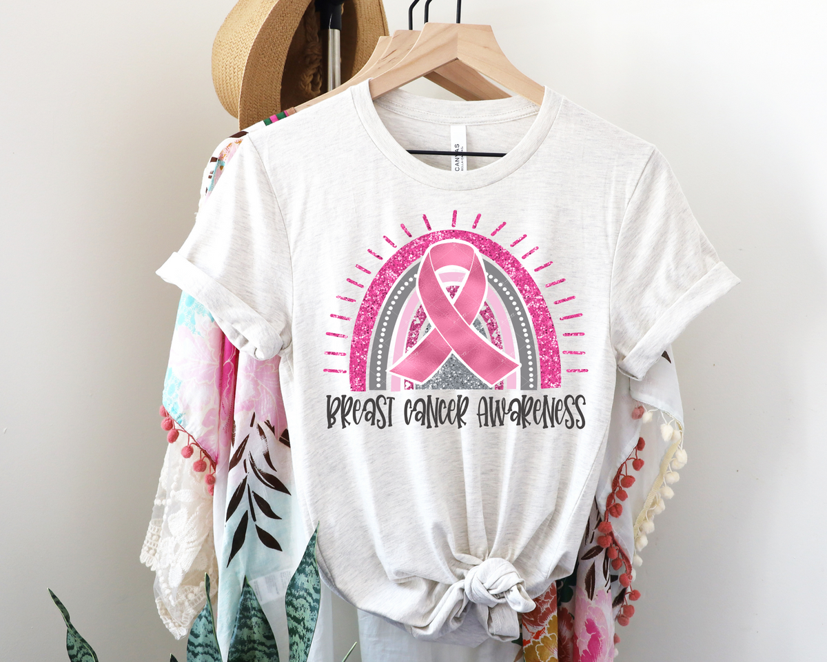 Breast Cancer Awareness (rainbow, pink ribbon, pink glitter and silver) 1246 DTF TRANSFER