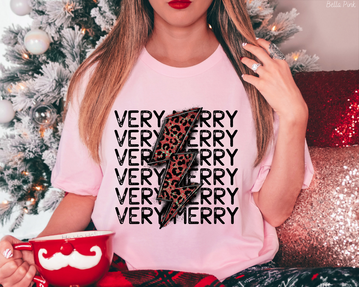 Very Merry Leopard Red Lightening Bolt 112405 DTF TRANSFER