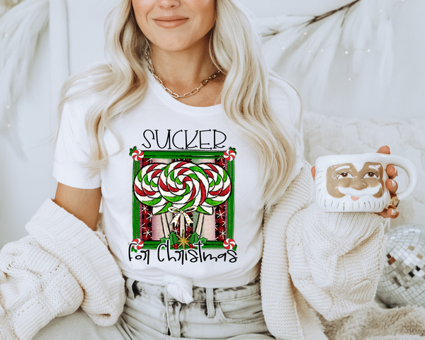 Sucker For Christmas Lollypop Candy Green Background DTF TRANSFER