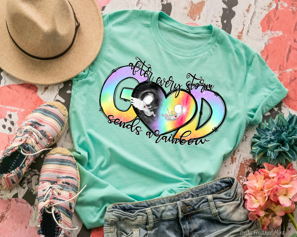 After Every Storm God Sends A Rainbow Heart Baby 112398 DTF TRANSFER