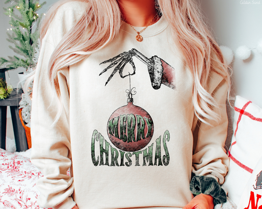 Merry Christmas Skeleton Hand Santa (Green Font) 8622 DTF TRANSFER