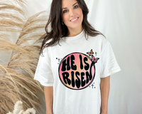 He Is Risen (circle ombre background, pastel colors, butterflies) DTF Transfer