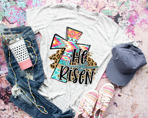 He Is Risen Serape Cross On Leopard DTF TRANSFER