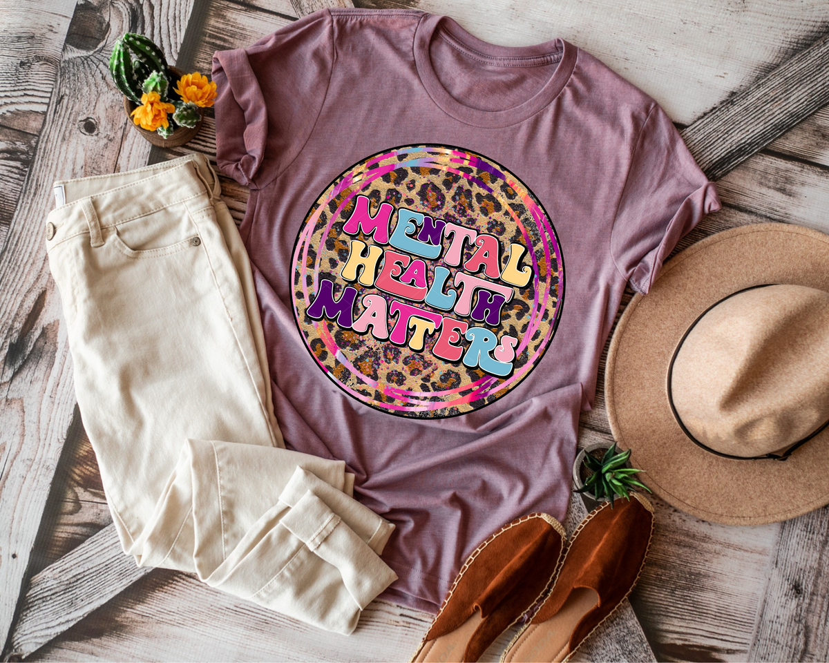 Mental Health Matters Leopard Circle Multi Color Font 112620 DTF TRANSFER