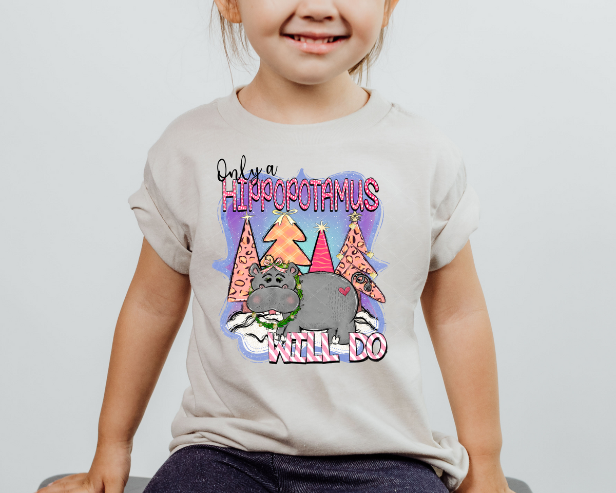 Only A Hippopotamus Will Do Pink Christmas Trees Purple and Pink Background 8463 DTF TRANSFER