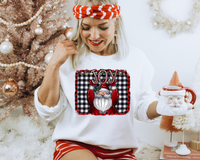 Joy (Santa holding candy cane letters, red/black buffalo plaid background, Christmas lights) 1637 DTF TRANSFER