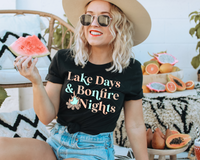 Lake Days & Bonfire Nights (campfire, peach and mint green lettering) 8816 DTF Transfer