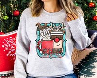 May Your Coffee Guide The Way Coffee Mug Latte Reindeer (Black Red Writing) DTF TRANSFER