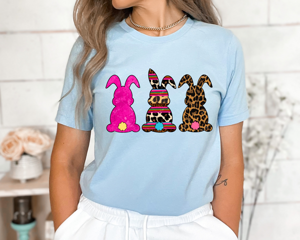 Bunny trio, hot pink, multi stripes, and leopard 1250 DTF TRANSFER