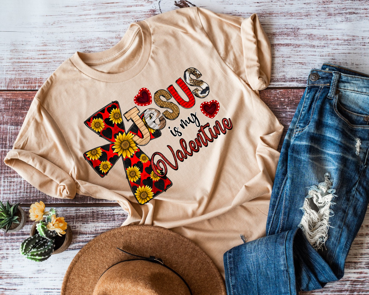 Jesus Is My Valentine Sunflower Cross Red Black Font 112638 DTF TRANSFER