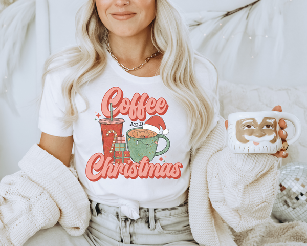 Coffee and Christmas Coffee Cup and Santa Hat Retro 8665 DTF TRANSFER