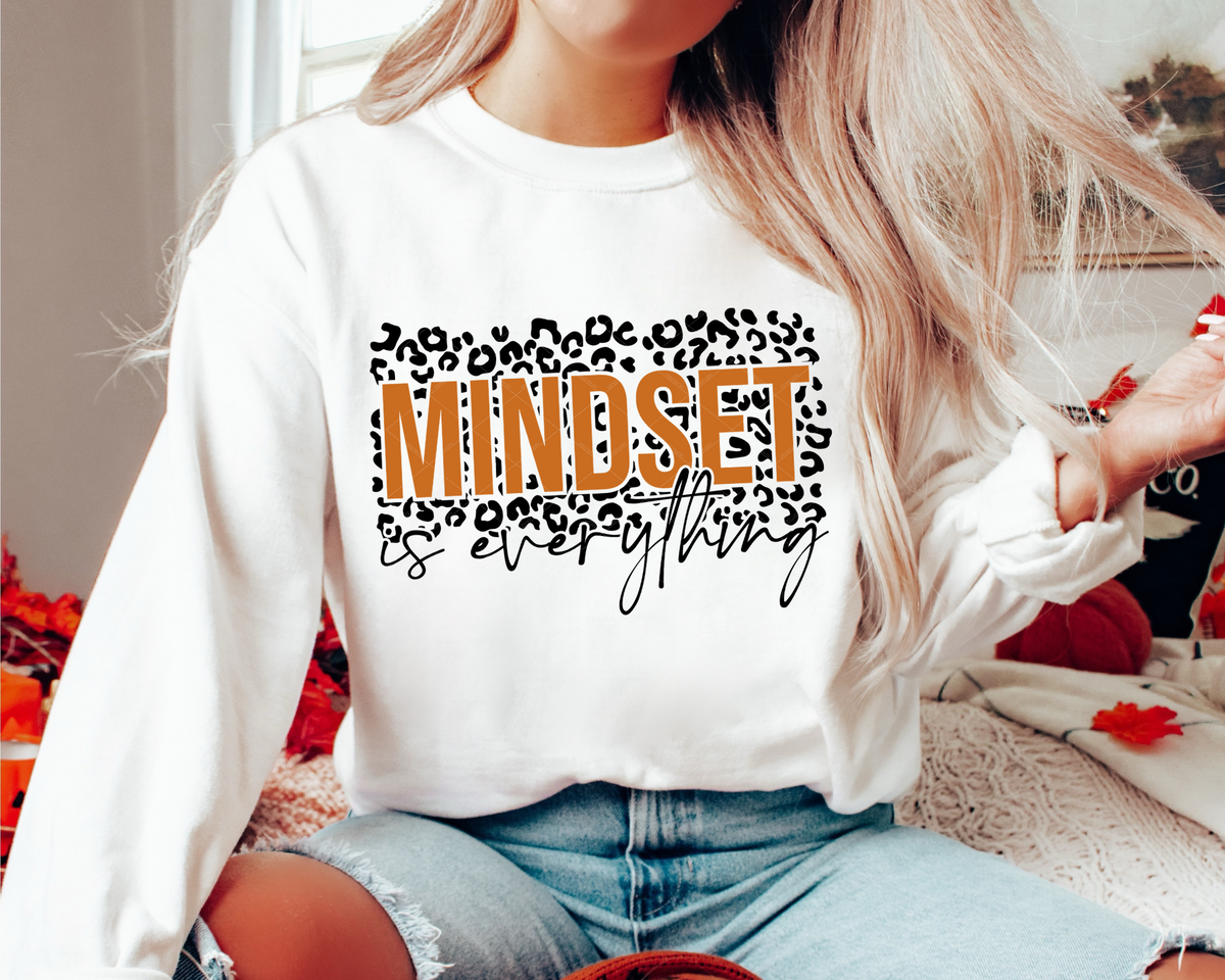 Mindset Is Everything Black Leopard (Orange Writing) 112406 DTF TRANSFER