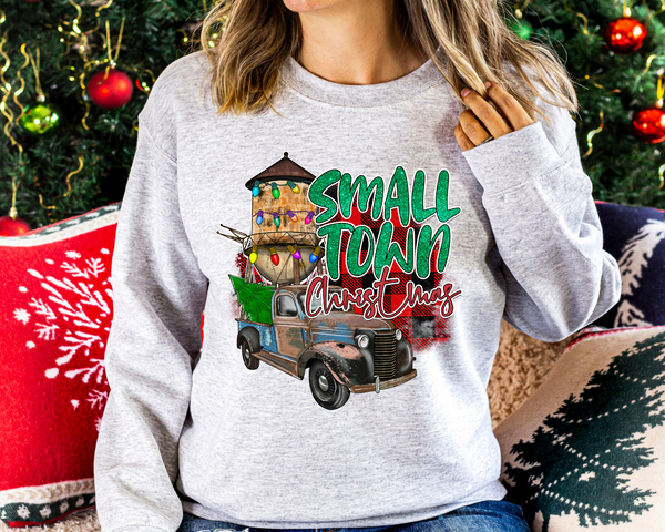 Small Town Christmas Truck Water Tower (Green Red Writing) 8785 DTF TRANSFER