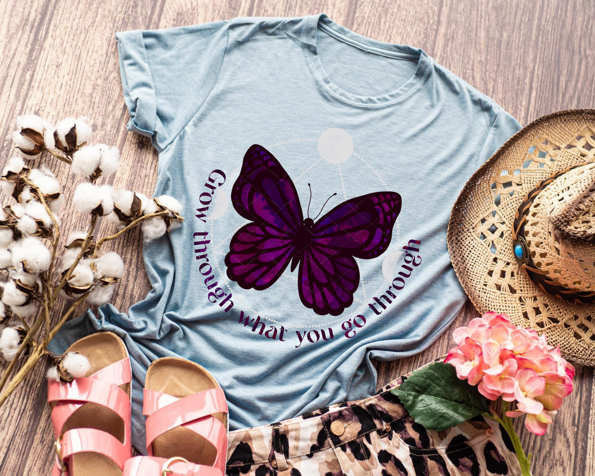 Grow Through What You Go Through Purple Butterfly Purple Font 112616 DTF TRANSFER