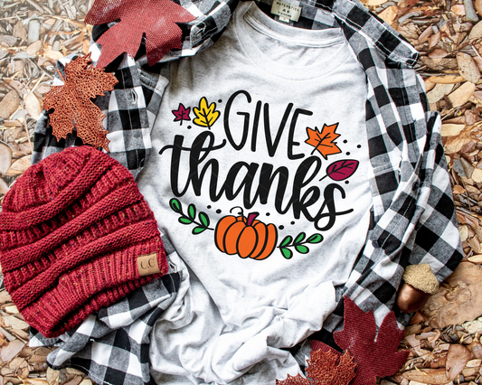 Give Thanks Fall Pumpkin Leaves (Black Writing) 108 DTF TRANSFER