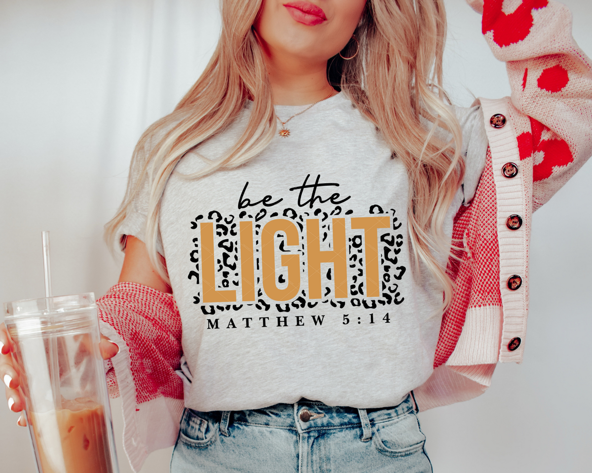 Be The Light Matthew 5:14 Leopard (Gold Black Writing) 216 DTF TRANSFER