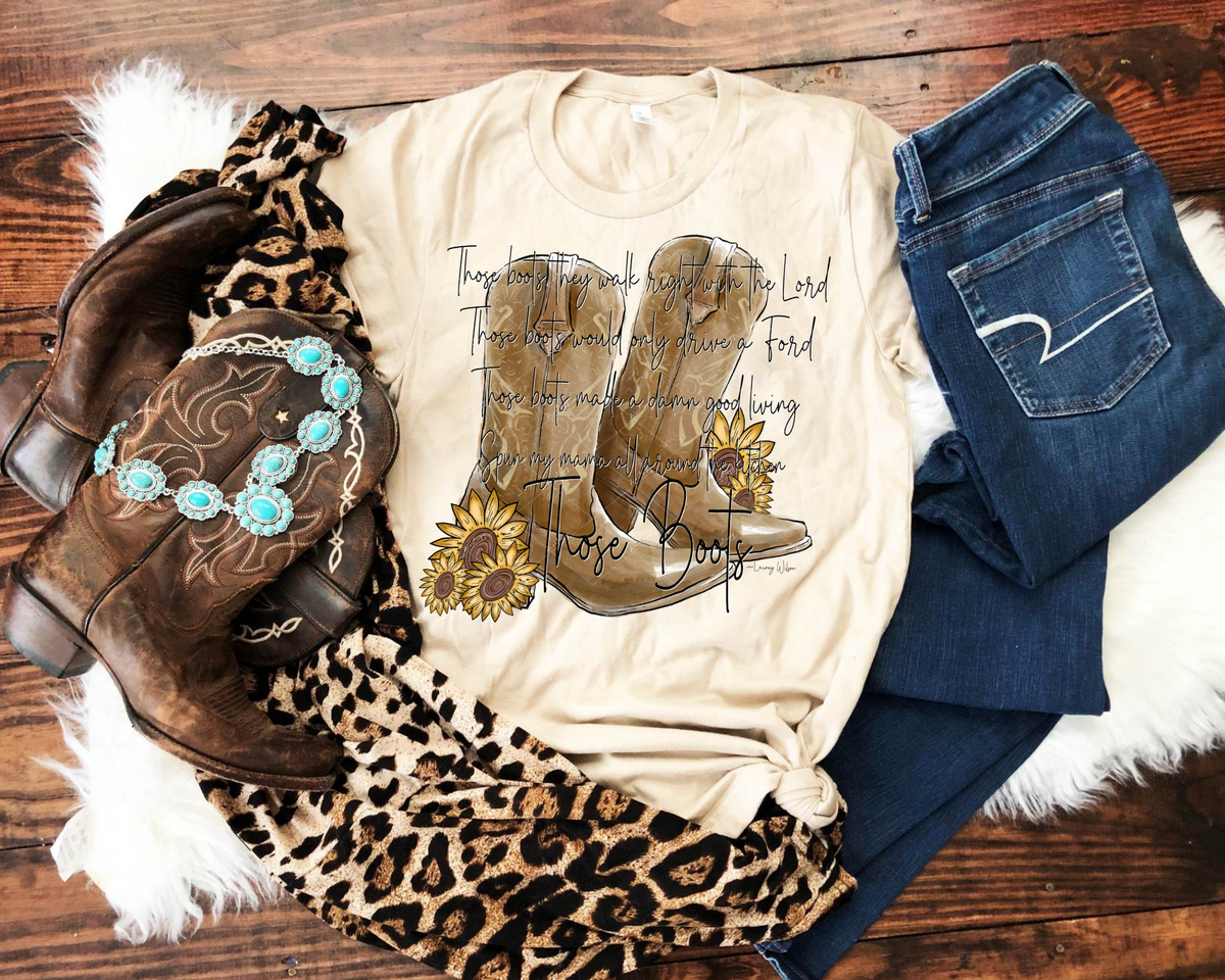 Those Boots (black handwriting, poem, boots, sunflowers) 68426 DTF TRANSFER