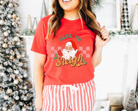 Here To Sleigh Retro Santa Pink Checkered Holly 1639 DTF TRANSFER