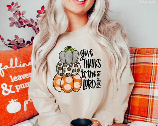 Give Thanks To The Lord Pumpkins Grey Leopard (Black Writing) 8359 DTF TRANSFER