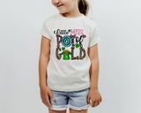 Little Miss Pot of Gold (leprechaun hat filled with gold coins, lettering pink/leopard print, turquoise pendant, clovers, heart) 1685 DTF TRANSFER