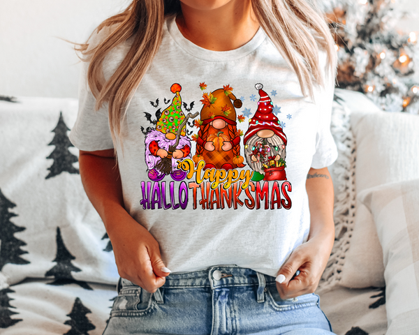 Happy HalloThanksmas Gnomes (Orange Purple Red Font) 8415 DTF TRANSFER