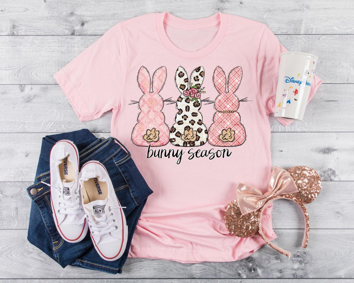 Bunny season (3 backs of bunnies, pink plaid, leopard, pink patchwork) 1255 DTF TRANSFER