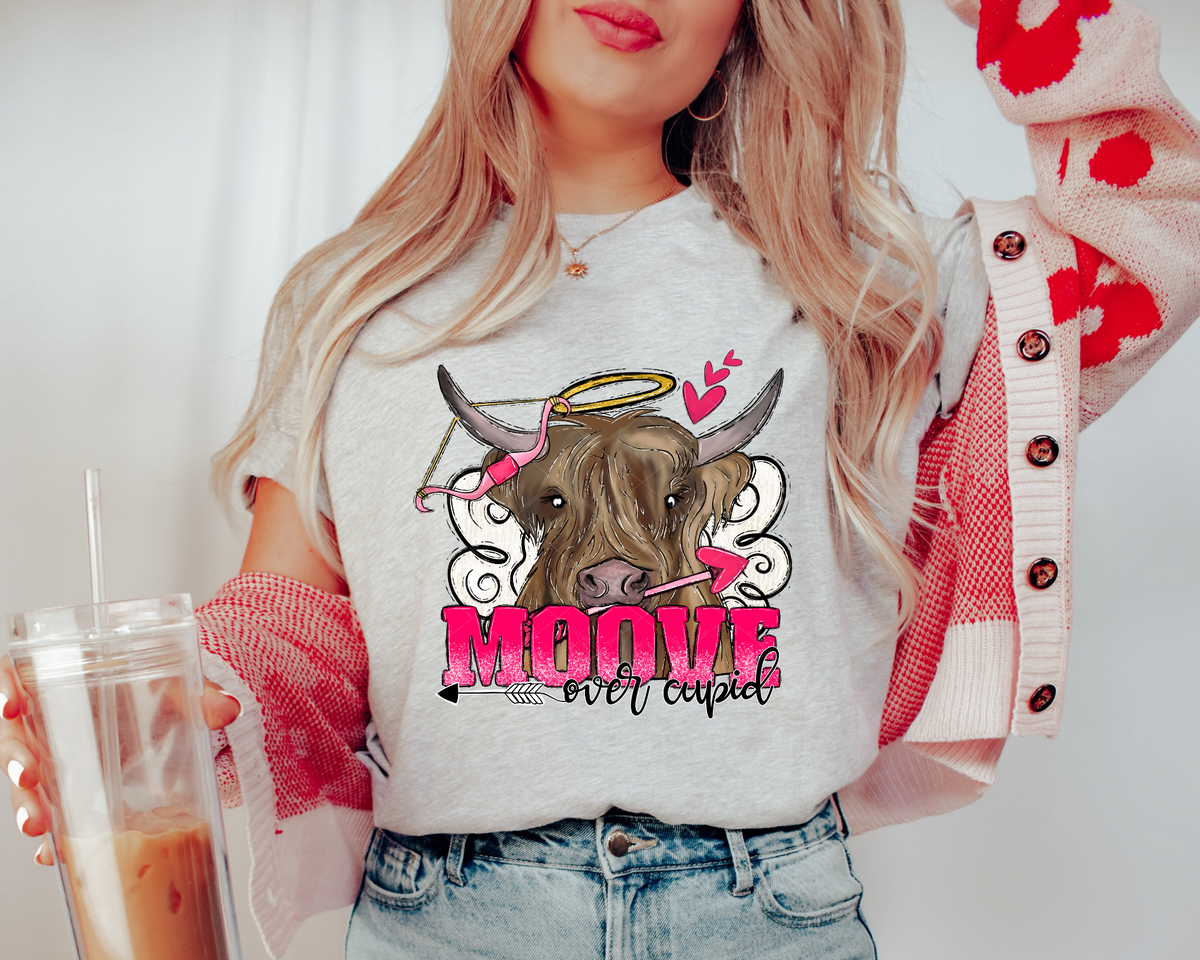 Moove Over Cupid Cow (Pink Black Font) 1753 DTF TRANSFER