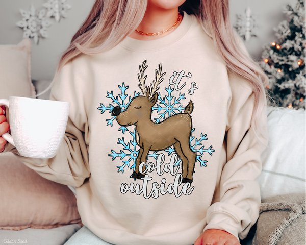 Cold Outside Reindeer (White Font) DTF TRANSFER