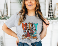 Merry Christmas Western Tree with cowhide 016 (Multi Color Font) 8501 DTF TRANSFER