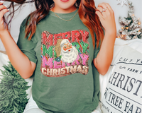 Merry Merry Merry Christmas (Red Green Pink Font) 1093 DTF TRANSFER