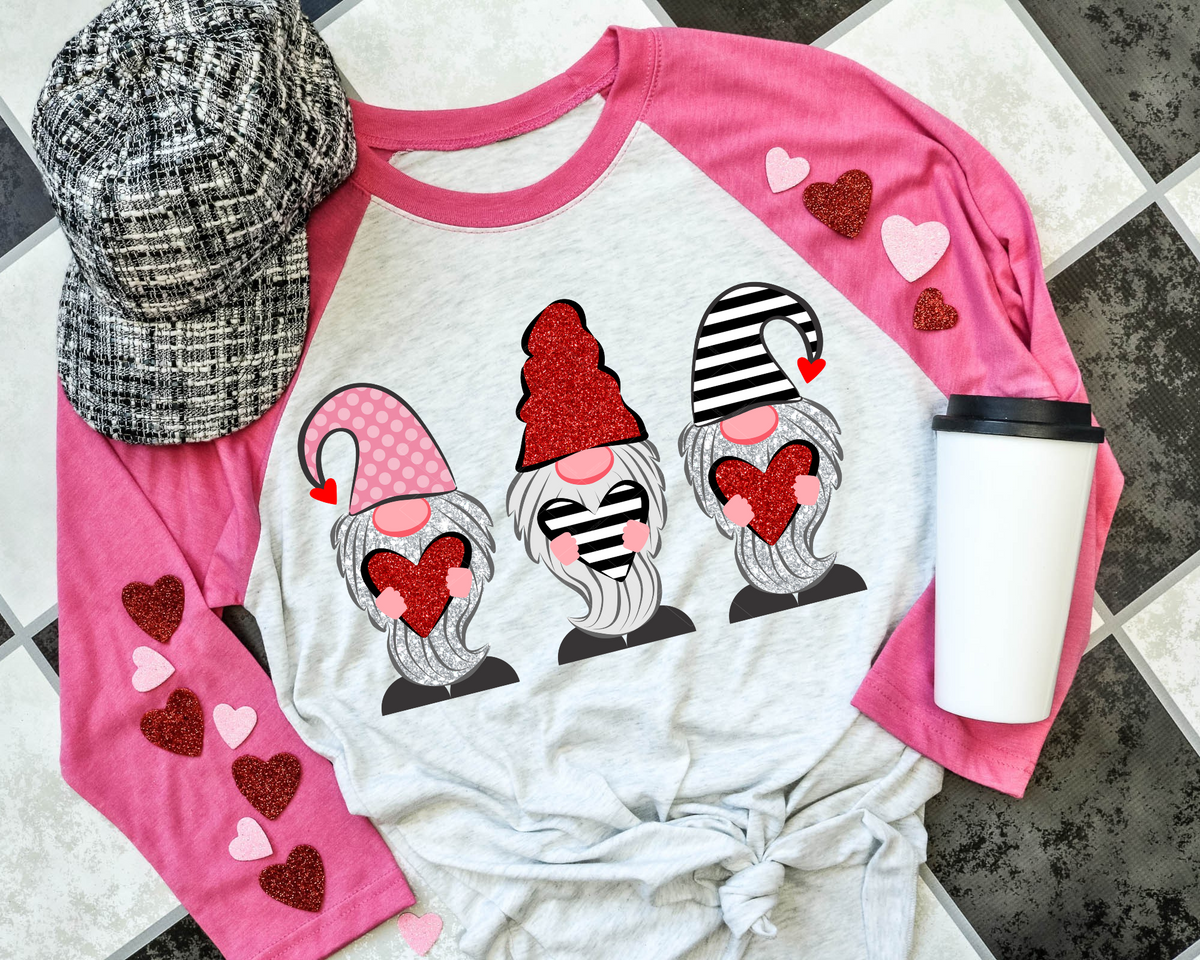 Valentines Gnomes Red Hearts Black White stripes 112570 DTF TRANSFER