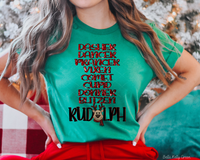 Dasher Dancer Prancer Vixen Comet Cupid Rudolph Reindeer Names (Red Glitter Font) 1086 DTF TRANSFER