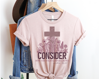 Consider How The Wildflowers Grow Luke 12:27 (cross, wildflowers, muted variegation of mauve) 9038 DTF TRANSFER