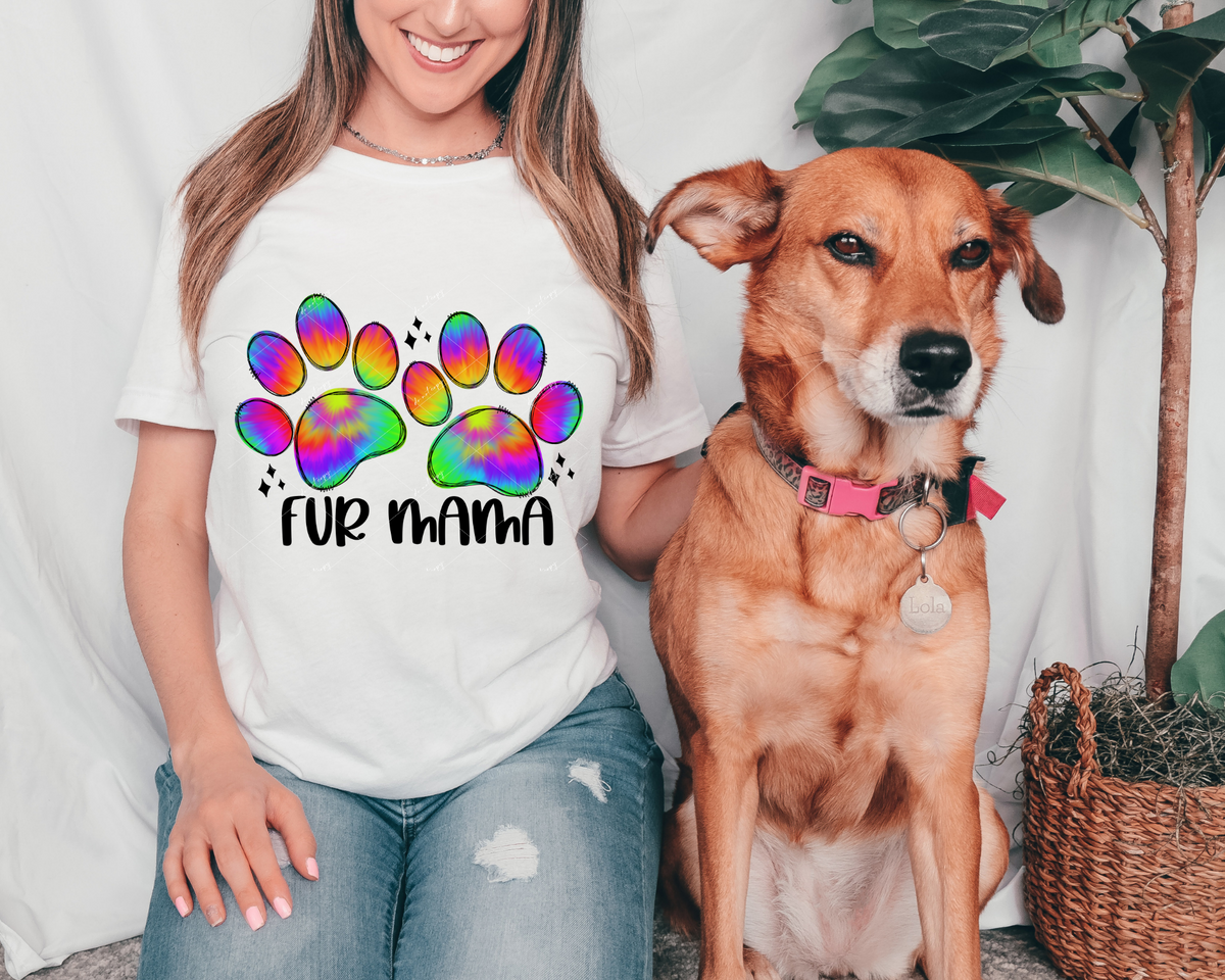 Fur Mama (neon color paw prints, black lettering) 8844 DTF Transfer