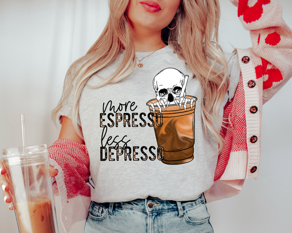 More Espresso Less Depresso Coffee Cup Skeleton DTF TRANSFER