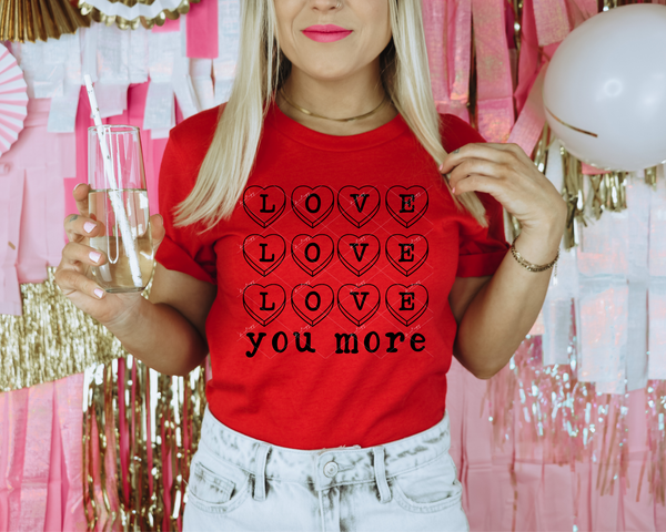 Love Love Love You More (black outline heart candies with black letters) 1744 DTF TRANSFER