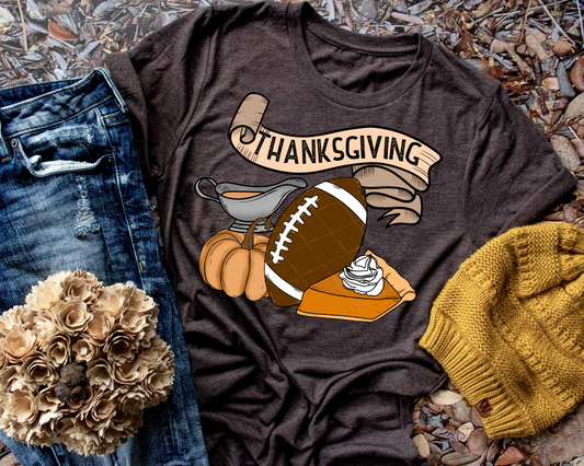 Thanksgiving Gravy Football Pie Pumpkin (Black Writing) 109 DTF TRANSFER