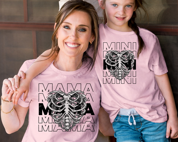 Mama ONLY (skeleton heart shape chest, with block letters behind image) DTF TRANSFER