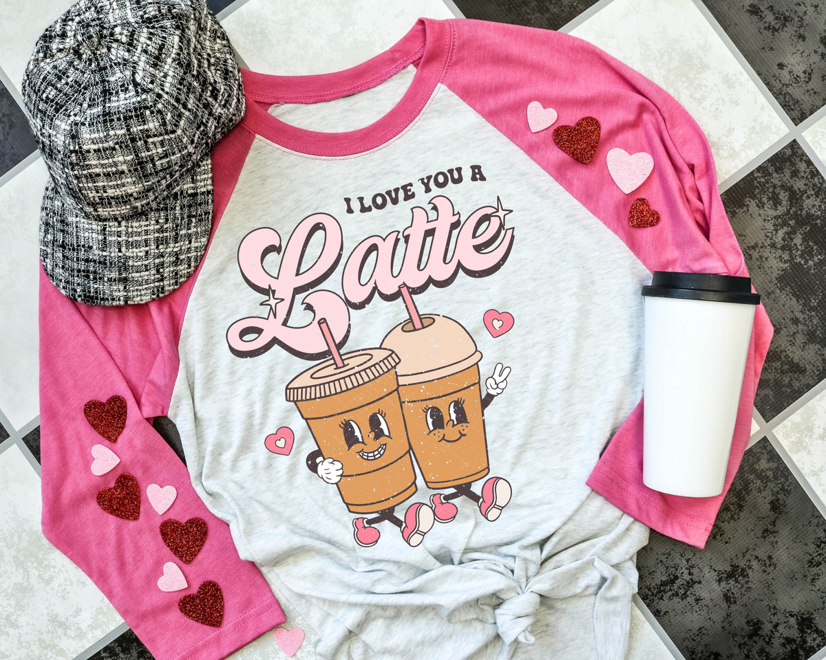 I Love You A Latte TAN Coffee Cups Pink Font 298 DTF TRANSFER