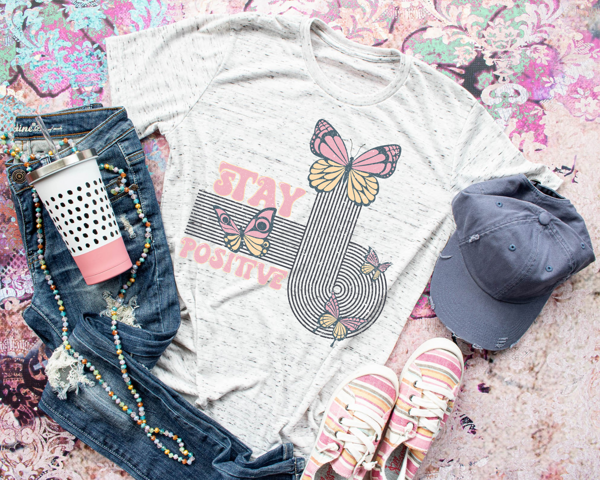Stay Positive Butterfly Pink Font 112618 DTF TRANSFER