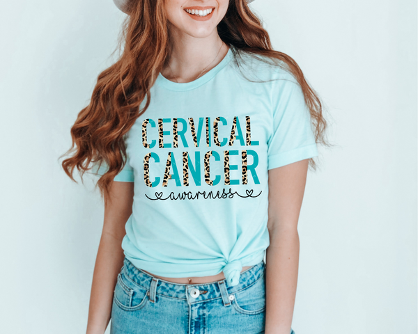 Cervical Cancer Awareness (turquoise and leopard print lettering) 1274 DTF TRANSFER